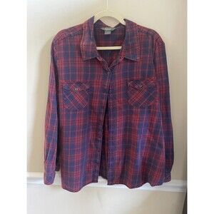 Ladies Blue & Red Plaid Button Up Shirt Size XXL Good Condition